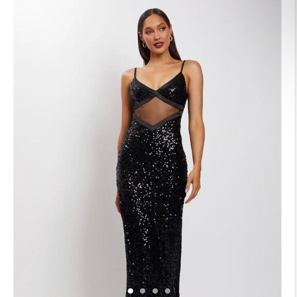 MESHKI AMIRAH MESH CUTOUT SEQUIN MAXI DRESS